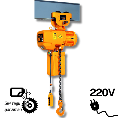 1 Ton Manuel Şaryolu 220V Elektrikli Zincirli Vinç
