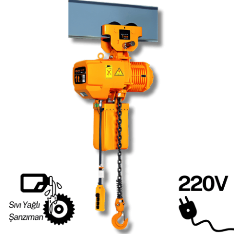 1 Ton Manuel Şaryolu 220V Elektrikli Zincirli Vinç