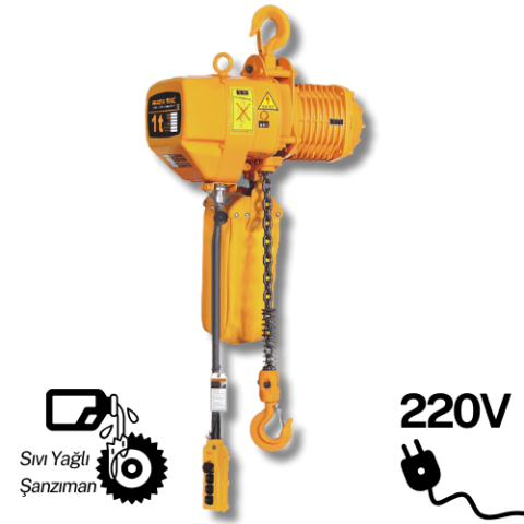 1 Ton Sabit Askılı 220V Elektrikli Zincirli Vinç