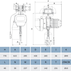 2 Ton Monoray Tek Zincirli Elektrikli Vinç 12 Mt