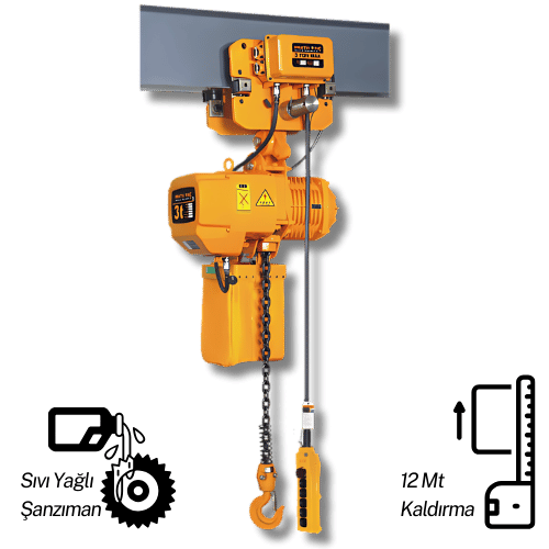 3 Ton Monoray Tek Zincirli Elektrikli Vinç 12 Mt